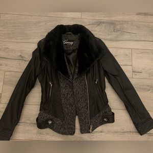 Guess leather jacket with fur collar